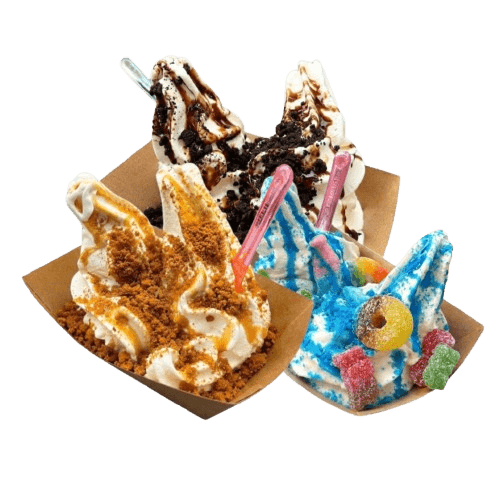 Three dessert trays of soft serve